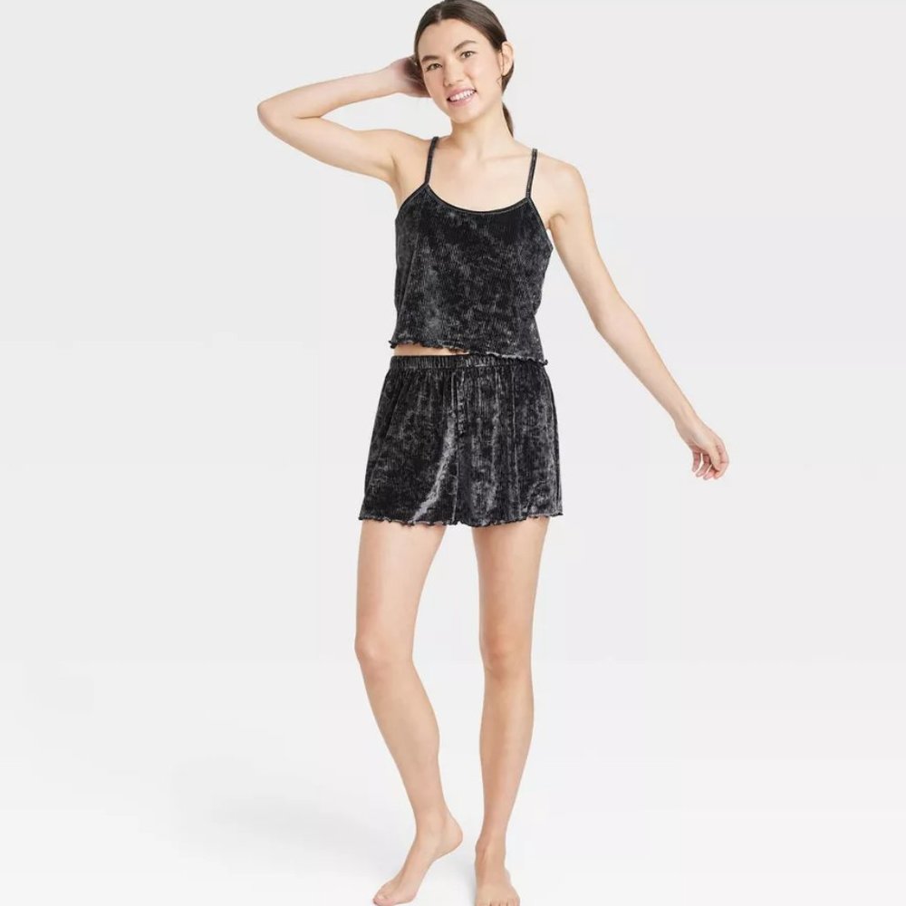 Colsie  Black Womens Velour Tank and Shorts Pajama Set XS